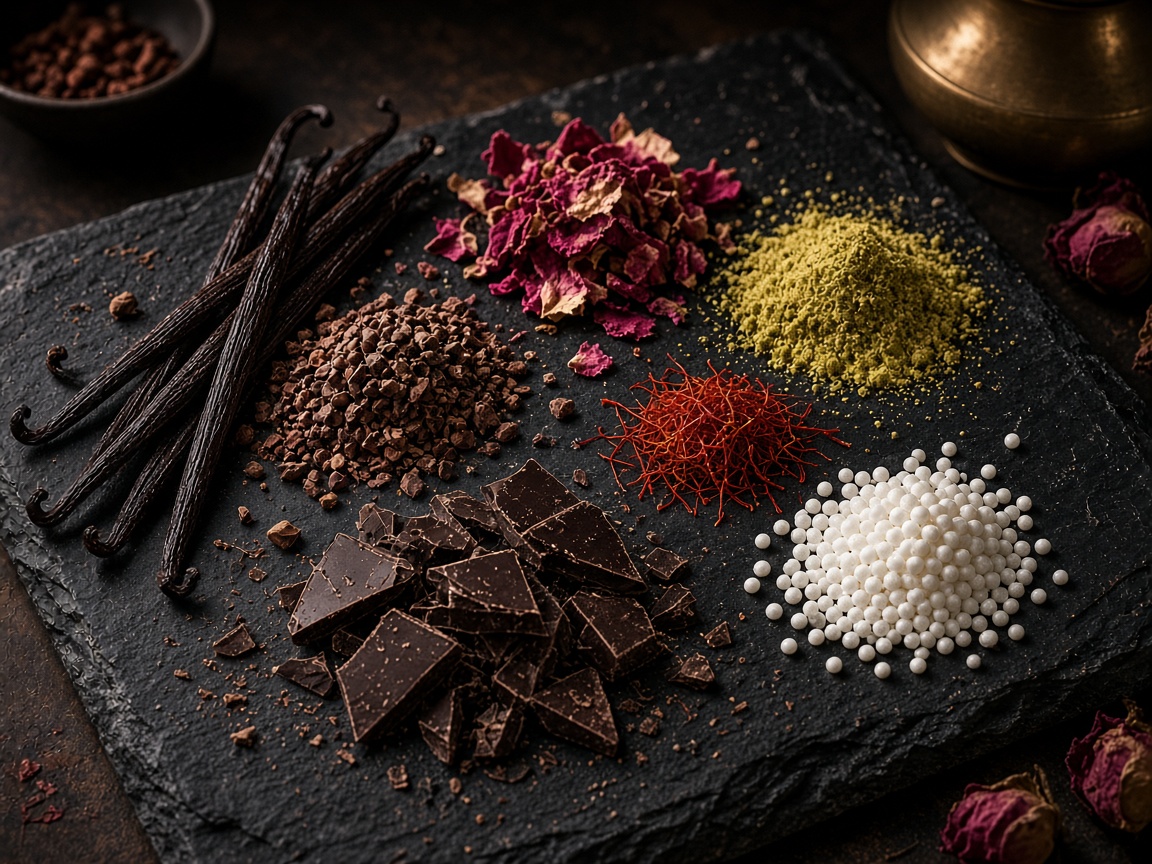Rare bakery ingredients on slate